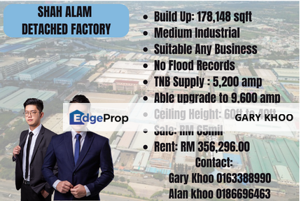 Hicom Detached Factory Shah Alam Bukit Kemuning Subang USJ Puchong Klang Telok Panglima Garang Banting Kapar Meru Setia Alam, Selangor, Shah Alam