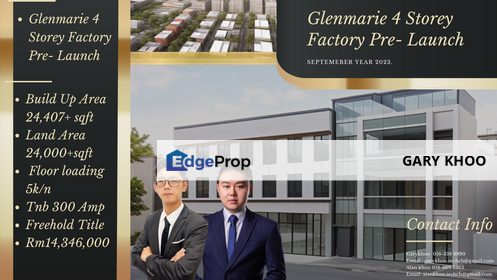 Glenmarie Tesmaya Industrial Park Pre- Launch Limited 3 unit , 4sty Detached Factory Bu22ksf la24ksf Tnb300amp Freehold , Selangor, Glenmarie