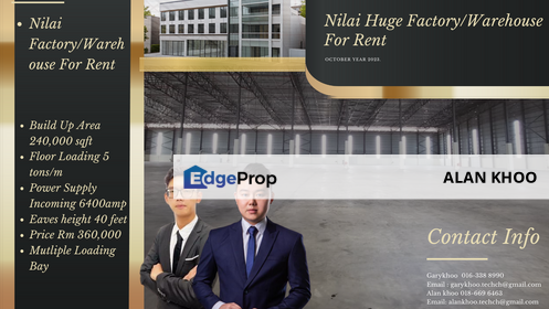 Nilai Heavy Duty Factory Bu 240ksf Tnb 6400amp Eaves height 40 feet  Floor Loading 5 tons/m, Negeri Sembilan, Nilai