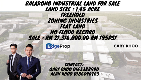 Balakong Jaya 2 industrial land 1.45 Acre Flat Land Freehold Ready to Build Rm195 psf, Selangor, Seri Kembangan