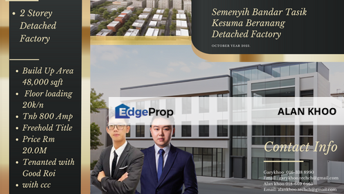 Semenyih Tasik Kesuma Detached Factory 48k sqft Freehold With Tenanted Good Roi , Selangor, Semenyih