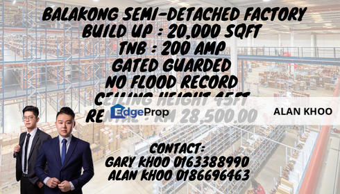 Balakong Semi-D Factory For Rent Selesa Jaya Cheras Jaya Impian Ehsan Taming Jaya Suria Park Jade hill Kajang Bukit Angkat, Selangor, Balakong