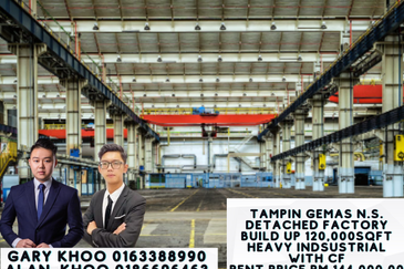 Tampin Gemas Detached Factory Bu 120ksf  La 4.4 Acre Heavy Industrial , tnb 