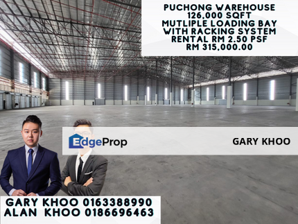 puchong ramp up warehouse Bu 126,000 sqft , tnb 400amp with mutlple loading bay , 24 hour security , Selangor, Puchong