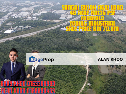 Sungai Buloh 46 Acre Agril Land , Zone Industrial , Freehold ,Rm35psf , Selangor, Sungai Buloh