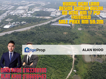 kuang industrial park 80 Acre Agril Land , Freehold ,Rm17psf  Near Highway , Selangor, Rawang