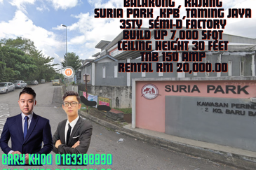 suria park kpb balakong industrial park ,taming jaya , cheras jaya , balakong jaya 3sty semi-d Factory bu 7000sf , 150amp 