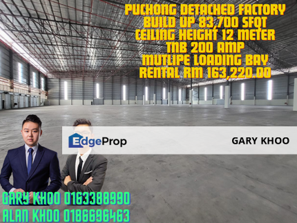 Puchong ramp up warehouse Bu 83,700 sqft , tnb 200amp with mutlple loading bay , 24 hour security Rm163,220.00, Selangor, Puchong