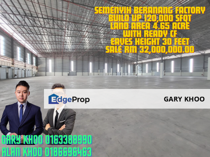 Semenyih Beranang Heavy Industrial Factory Land 4.65 Acre Bu 120ksf Eaves Height 30 feet, Selangor, Semenyih