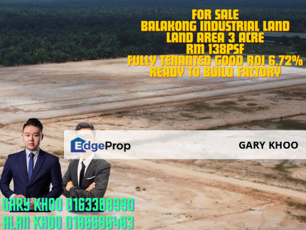 3 acre industrial land balakong jaya with roi 6.72% Tenancy Ready to Build factory , Selangor, Seri Kembangan