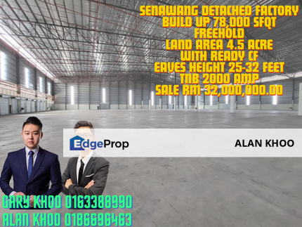Senawang Heavy Industrial Factory Land 4.5 Acre Bu 76ksf Eaves Height 30 feet Tnb 2000 amp , Negeri Sembilan, Senawang
