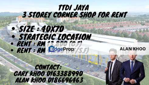 TTDI JAYA Corner Shop For Rent Shah Alam Hicom Alam Megah Subang Temasya Glenmarie Bukit Jelutong, Selangor, Shah Alam