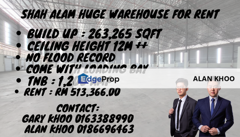 Shah Alam Huge Warehouse Rent Setia Alam Bukit Raja Bukit Kemuning Sungai Buloh Subang Puncak Alam, Selangor, Shah Alam