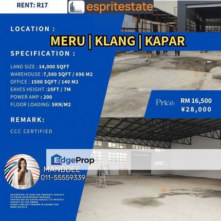 WTR/Meru, Kapar/7,500 SQFT/16,500, Selangor, Kapar 