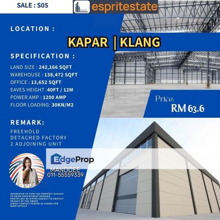 WTS/Kapar/138,472 SQFT/63.6 Million, Selangor, Klang