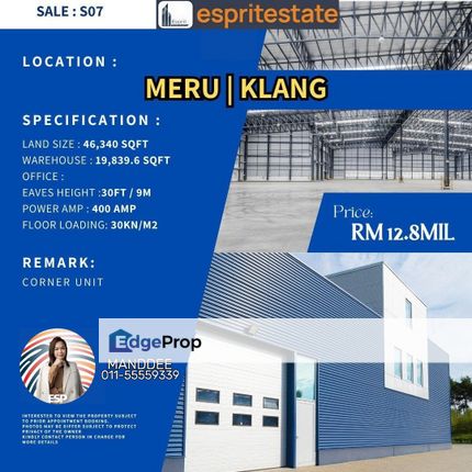 WTS/Meru/19,839 SQFT/12.8 Million, Selangor, Kapar 