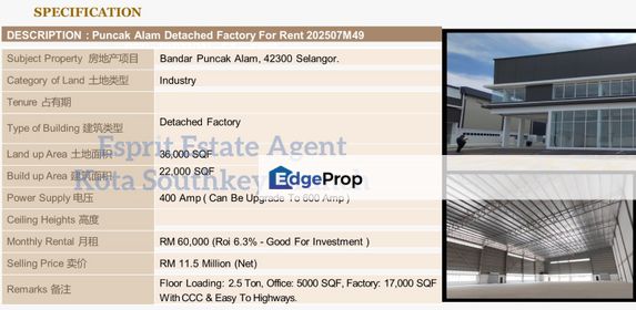 WTR/Bandar Puncak Alam/Semi Detached/22,000 SQFT/60,000, Selangor, Bandar Puncak Alam