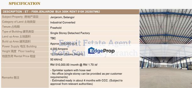 WTR/Jenjarom/300,000 SQFT/510,000, Selangor, Jenjarom