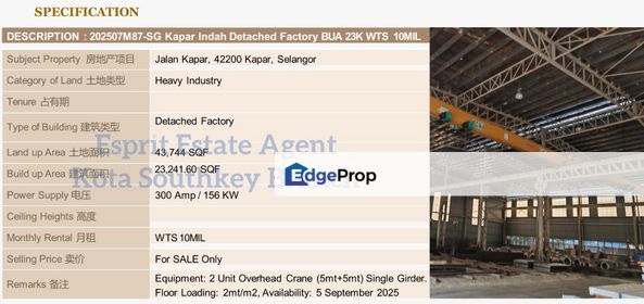 WTS/Jalan Kapar/Detached/23,241.60 SQFT/10 Million, Selangor, Klang