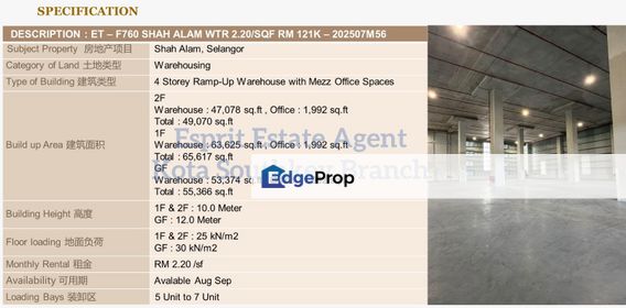 WTR/2 Storey Ramp-Up/56,626 SQFT/124,000, Selangor, Shah Alam