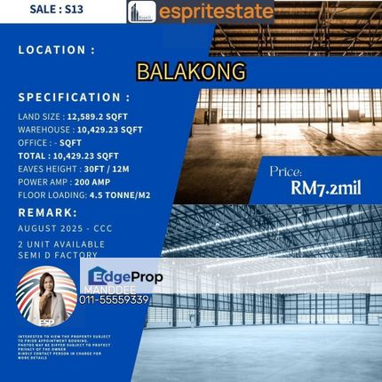 WTS/Semi Detached/10,429.23 Sqft/7.2 Million, Selangor, Balakong