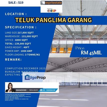 WTS/Bungalow Warehouse/139,000 Sqft/45 Million, Selangor, Klang