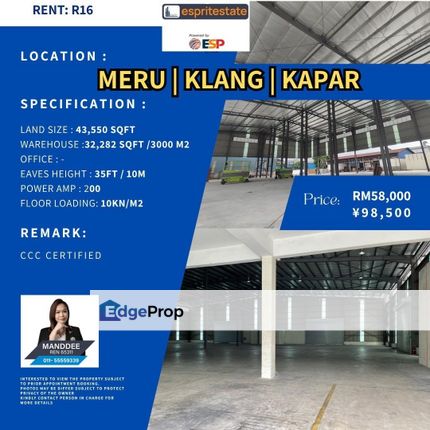 WTR/Meru/Klang/Kapar/32,282 Sqft/58K, Selangor, Kapar 