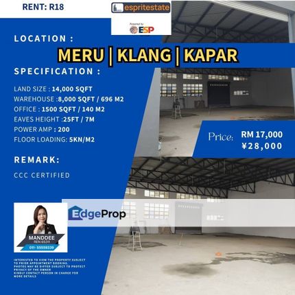 WTR/Meru/Klang/Kapar/8,000 Sqft/17K, Selangor, Kapar 