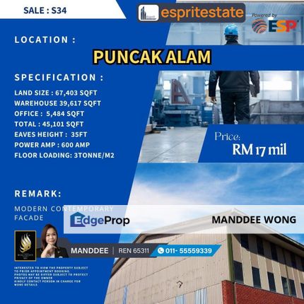 SALE/PUNCAK ALAM/67,403 AC/RM17MIL, Selangor, Bandar Puncak Alam