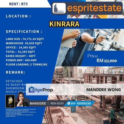 RENT/KINRARA/74,771SQF/RM231,000, Selangor, Bandar Kinrara Puchong