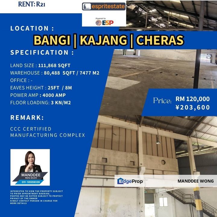 RENT/BANGI/111,868SQF/RM120,000, Selangor, Bangi