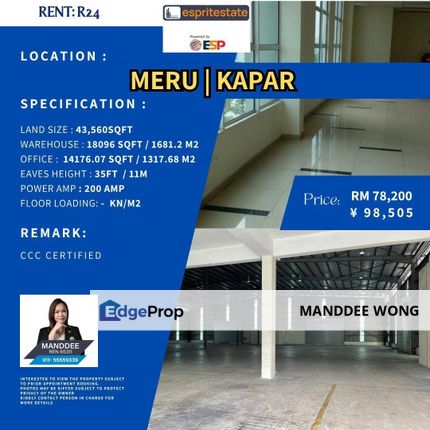 RENT/MERU/43,560SQF/RM78,200, Selangor, Kapar 