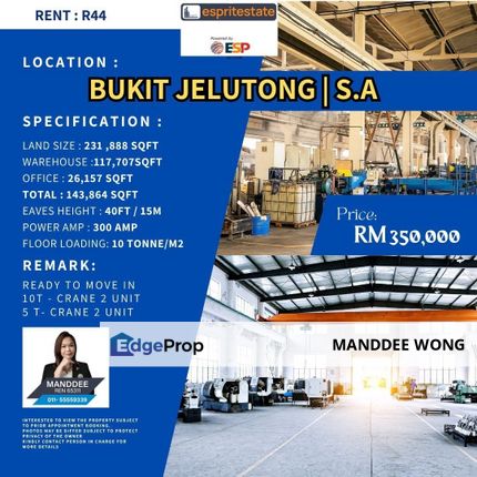 RENT/BUKIT JELUTONG/231,888SQF/RM350,000, Selangor, Shah Alam