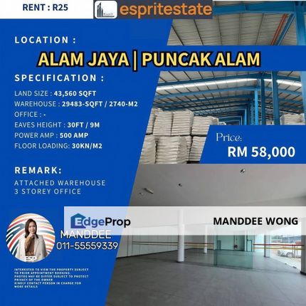 RENT/ALAM JAYA/43,560SQF/RM58,000, Selangor, Bandar Puncak Alam