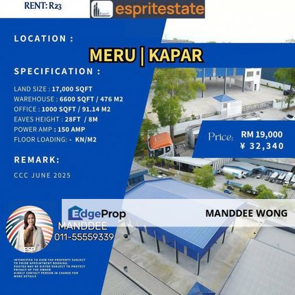 RENT/MERU/17,000SQF/RM19,000, Selangor, Kapar 
