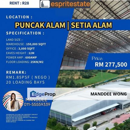 RENT/PUNCAK ALAM/1,500,000SQF/RM277,500, Selangor, Bandar Puncak Alam