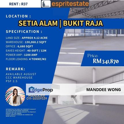 RENT/SETIA ALAM/130,000SQF/RM341,870, Selangor, Klang