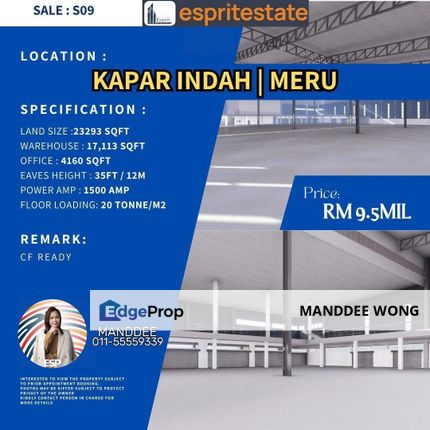 SALE/KAPAR INDAH/23,293SQF/RM9.5MIL, Selangor, Kapar 