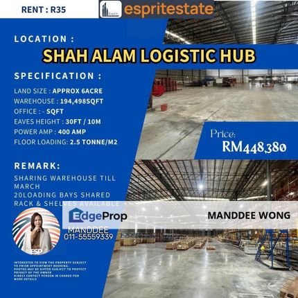 RENT/SHAH ALAM/195KSQF/RM448,380, Selangor, Shah Alam