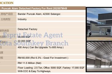 RENT/PUNCAK ALAM/36,000SQF/RM60,000