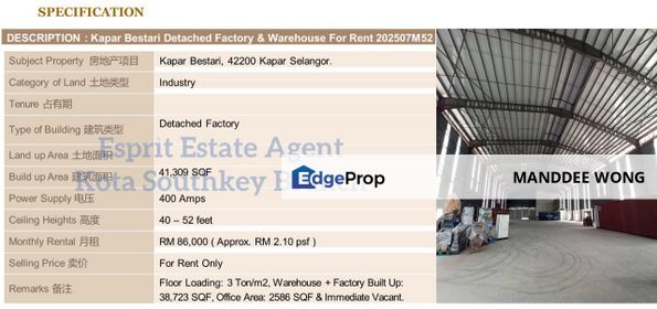 RENT/KAPAR/RM86,000, Selangor, Kapar 