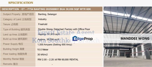 RENT/BANTING/51,913SQF/RM60,000, Selangor, Banting