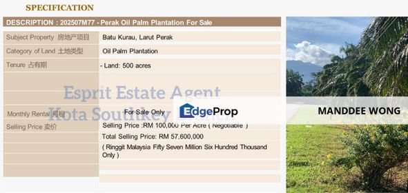 SALE/PERAK/500AC/RM57.6MIL, Perak, Larut