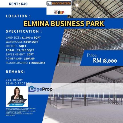WTR/WAREHOUSE/22,226 SQFT/18K/ELMINA BUSINESS PARK/SUNGAI BULOH, Selangor, Sungai Buloh