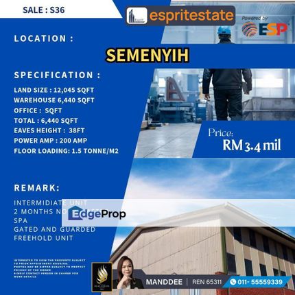 WTS/WAREHOUSE/FACTORY/6440 SQFT/3.4 MIL/SEMENYIH/KAJANG, Selangor, Kajang