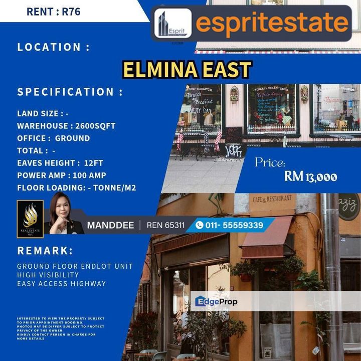 WTR/SHOP/RETAIL (ENDLOT)/2600 SQFT/13K/ELMINA EAST/SUNGAI BULOH, Selangor, Shah Alam