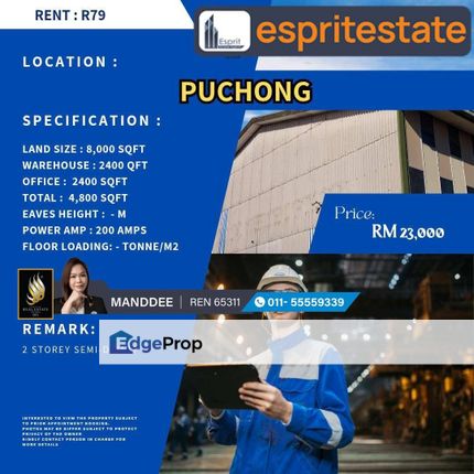 WTR/WAREHOUSE/FACTORY/6400 SQFT/55K/PUCHONG, Selangor, Puchong