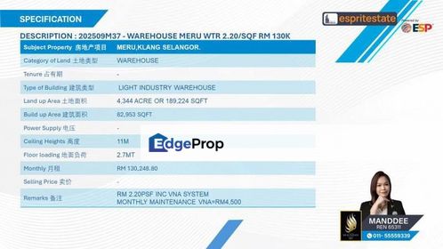 WTR/WAREHOUSE/82,953 SQFT/130,248/MERU/KLANG, Selangor, Klang
