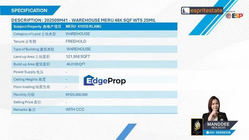 WTS/WAREHOUSE/48,018 SQFT/25 MIL/MERU/KLANG, Selangor, Klang