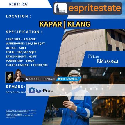WTR/DETACHED FACTORY/WAREHOUSE/140,580/253,044/KAPAR/KLANG, Selangor, Klang